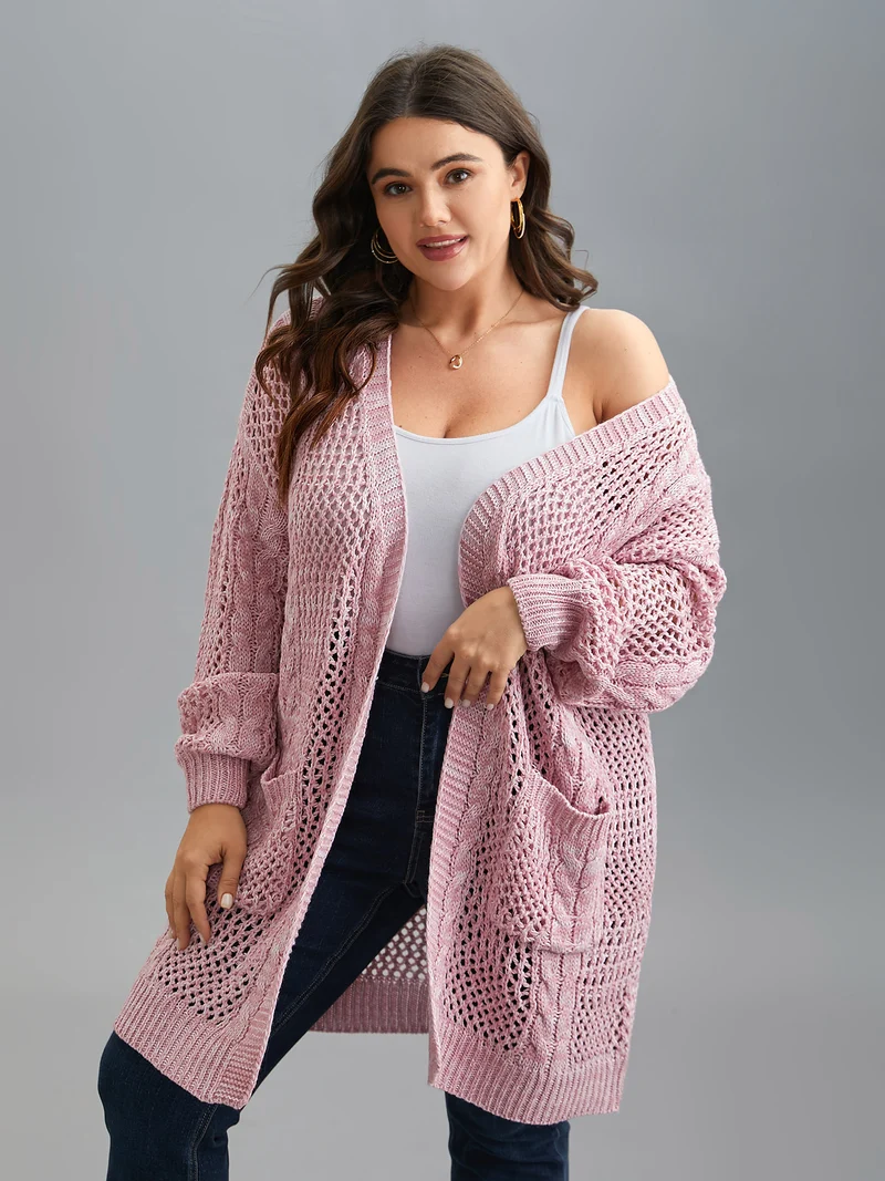 Cut-Out Crochet Textured Open-Front Cardigan