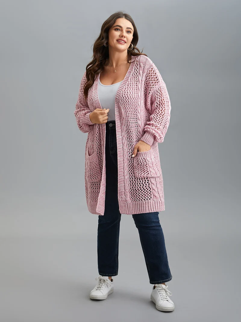 Cut-Out Crochet Textured Open-Front Cardigan