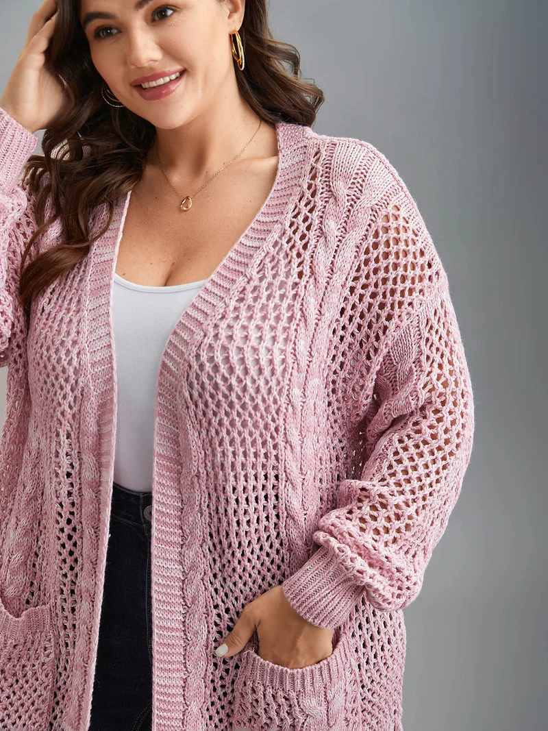 Cut-Out Crochet Textured Open-Front Cardigan