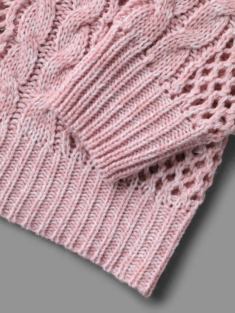 Cut-Out Crochet Textured Open-Front Cardigan