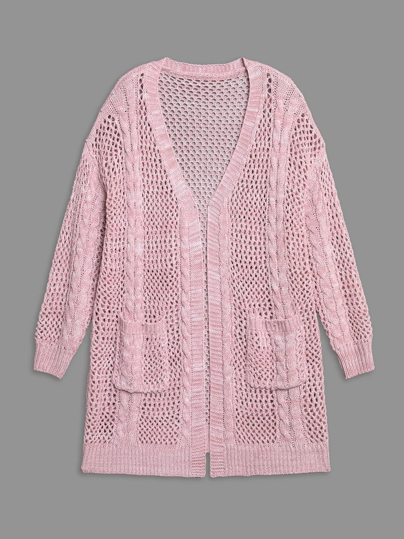 Cut-Out Crochet Textured Open-Front Cardigan