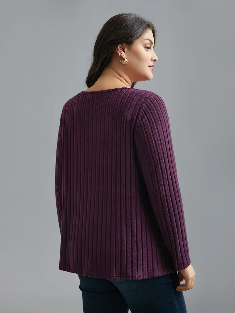 Textured Twisted Asymmetric Neck T-Shirt