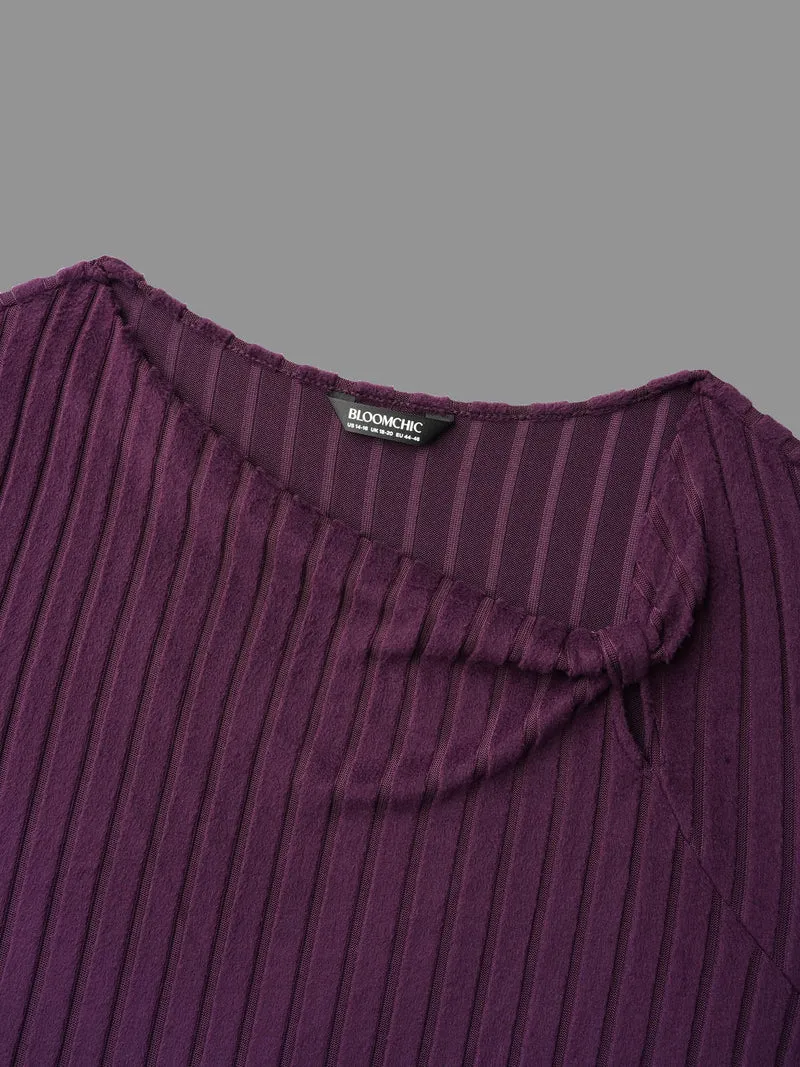 Textured Twisted Asymmetric Neck T-Shirt