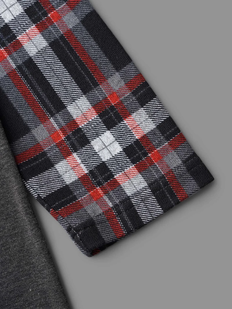 Gingham Patchwork Button Detail T-Shirt