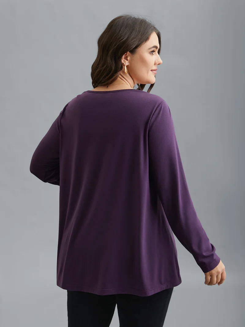 Crew Neck Lace Detail Pleated T-Shirt