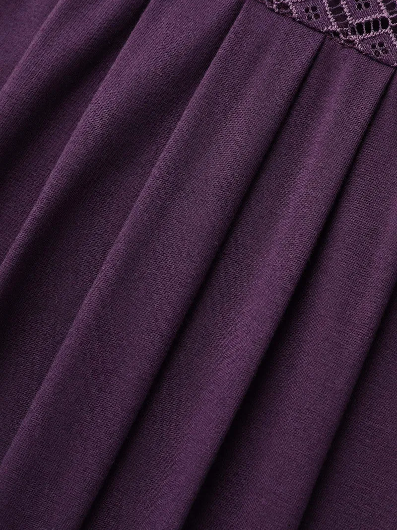 Crew Neck Lace Detail Pleated T-Shirt