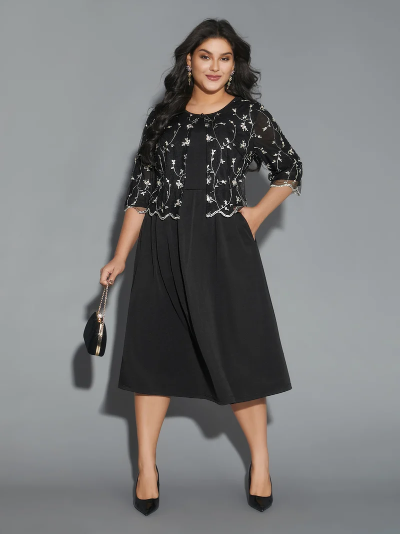 Round Neck Floral Embroidered Dress