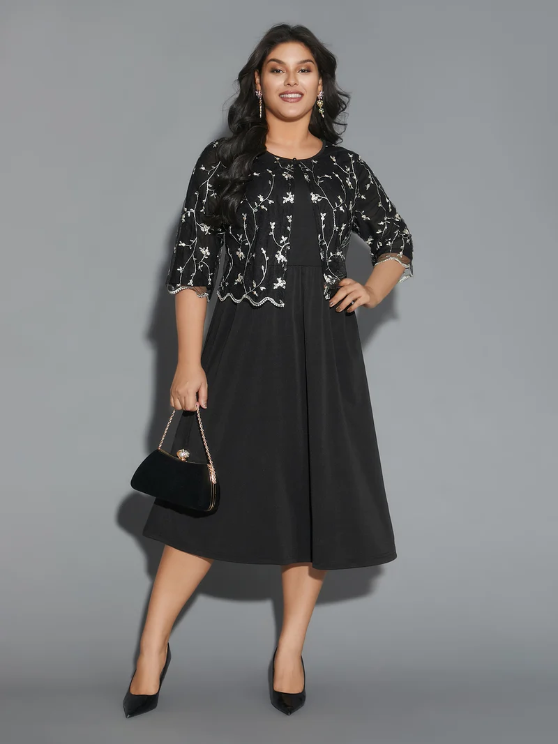 Round Neck Floral Embroidered Dress