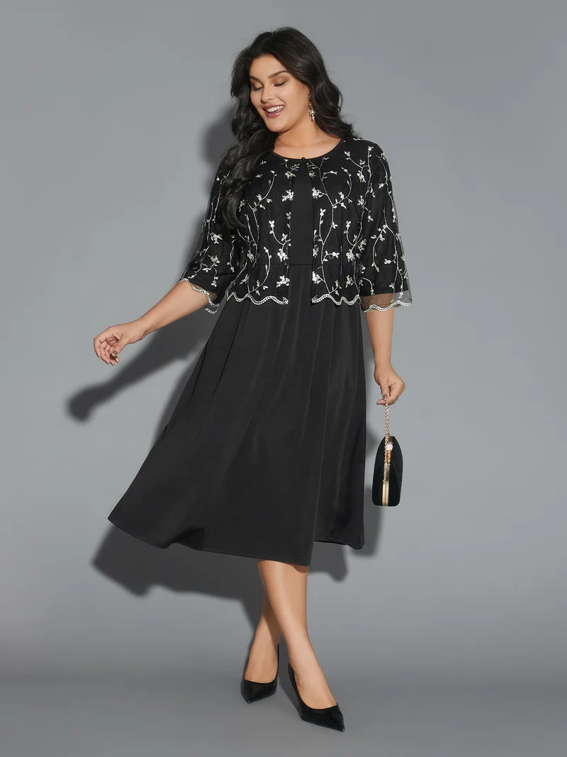 Round Neck Floral Embroidered Dress