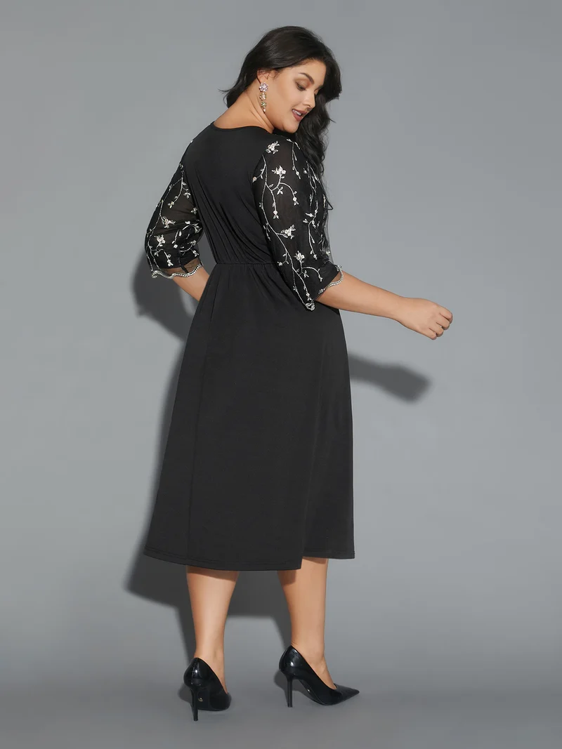 Round Neck Floral Embroidered Dress