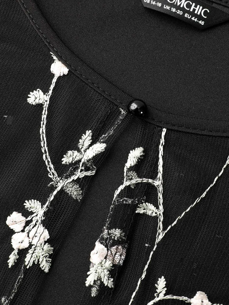 Round Neck Floral Embroidered Dress