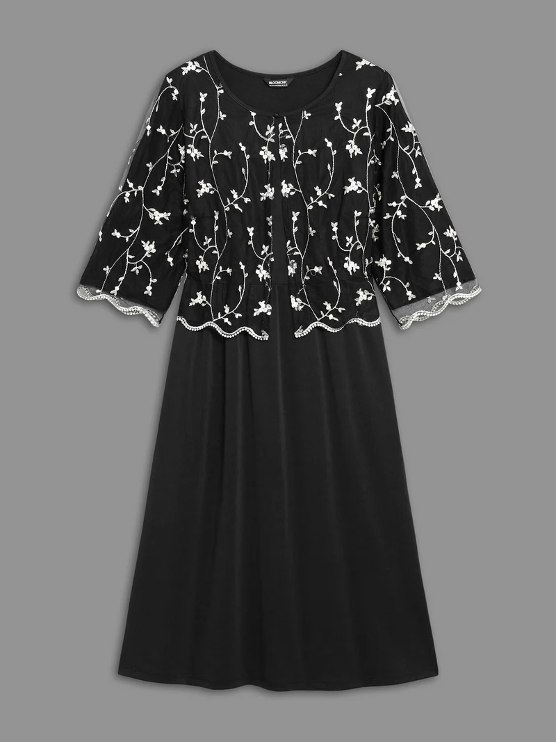 Round Neck Floral Embroidered Dress