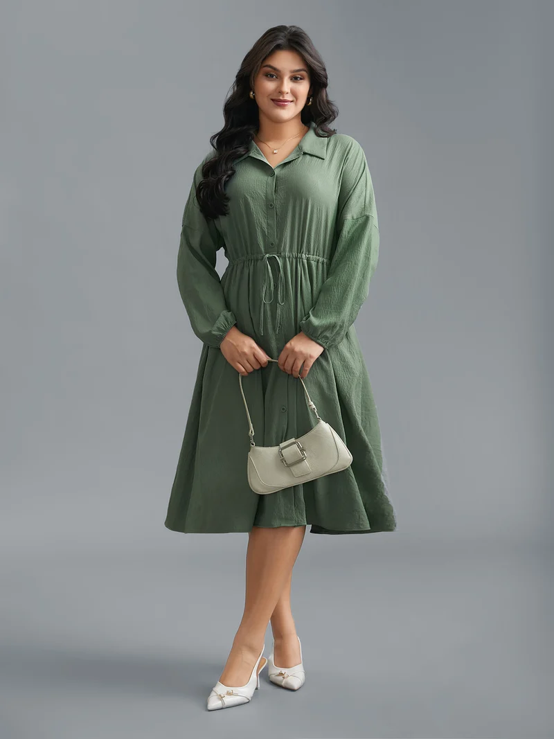 Shirt Collar Tie-Waist Drop Dress