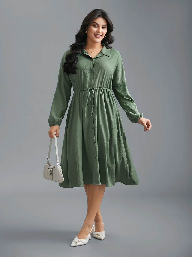 Shirt Collar Tie-Waist Drop Dress