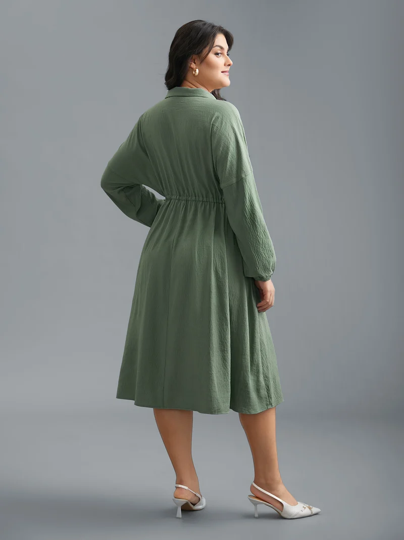 Shirt Collar Tie-Waist Drop Dress