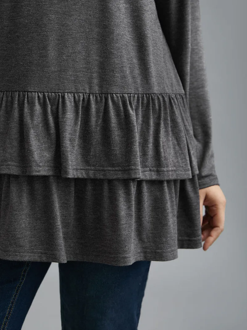 Round Neck Tiered Ruffles Hem T-Shirt