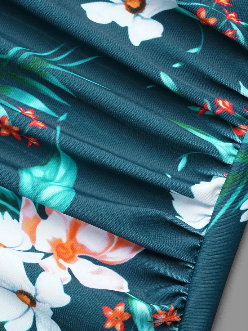 Tropical Print Tiered Ruffles Crisscross One Piece Swimsuit