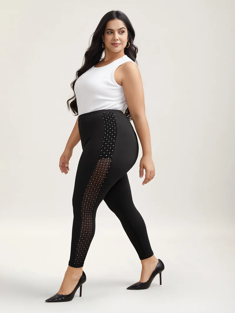 Mesh Spliced Skinny-Fit Leggings