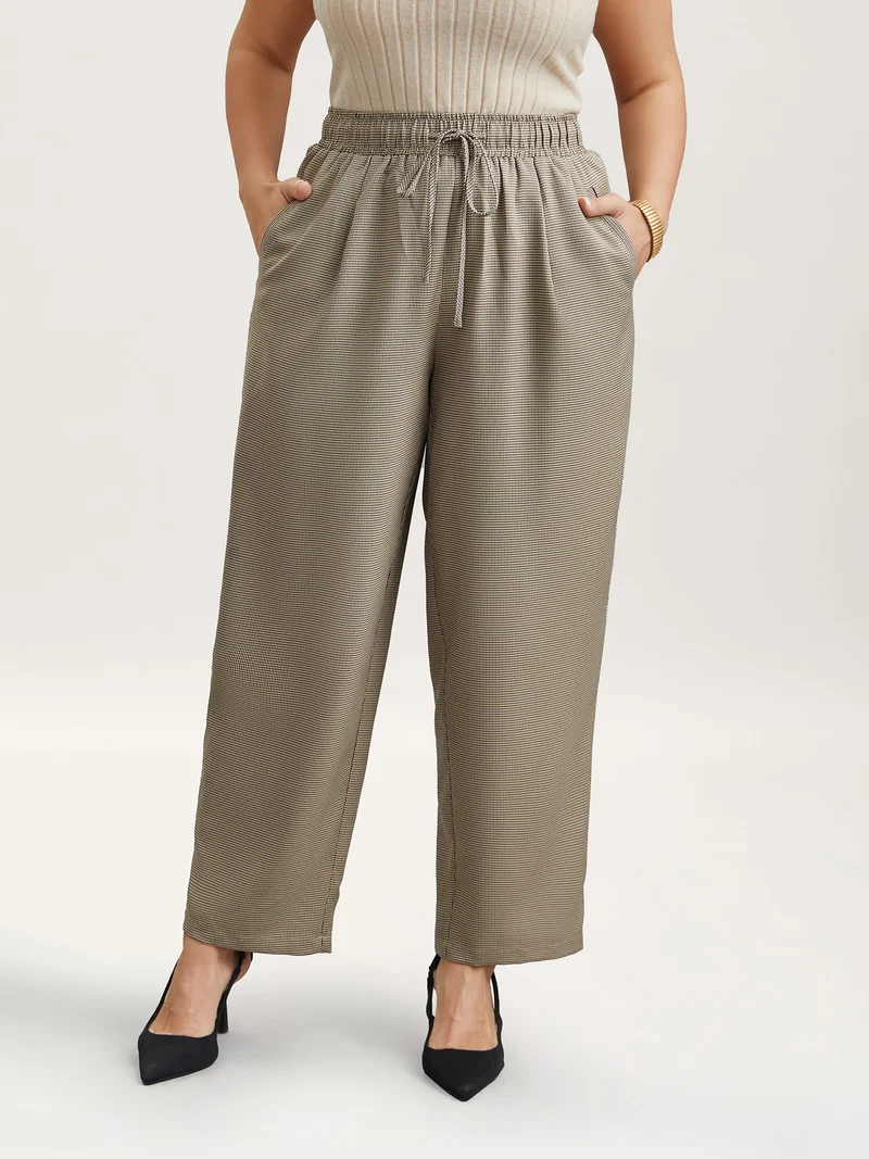 Houndstooth Print Drawstring Waist Pants