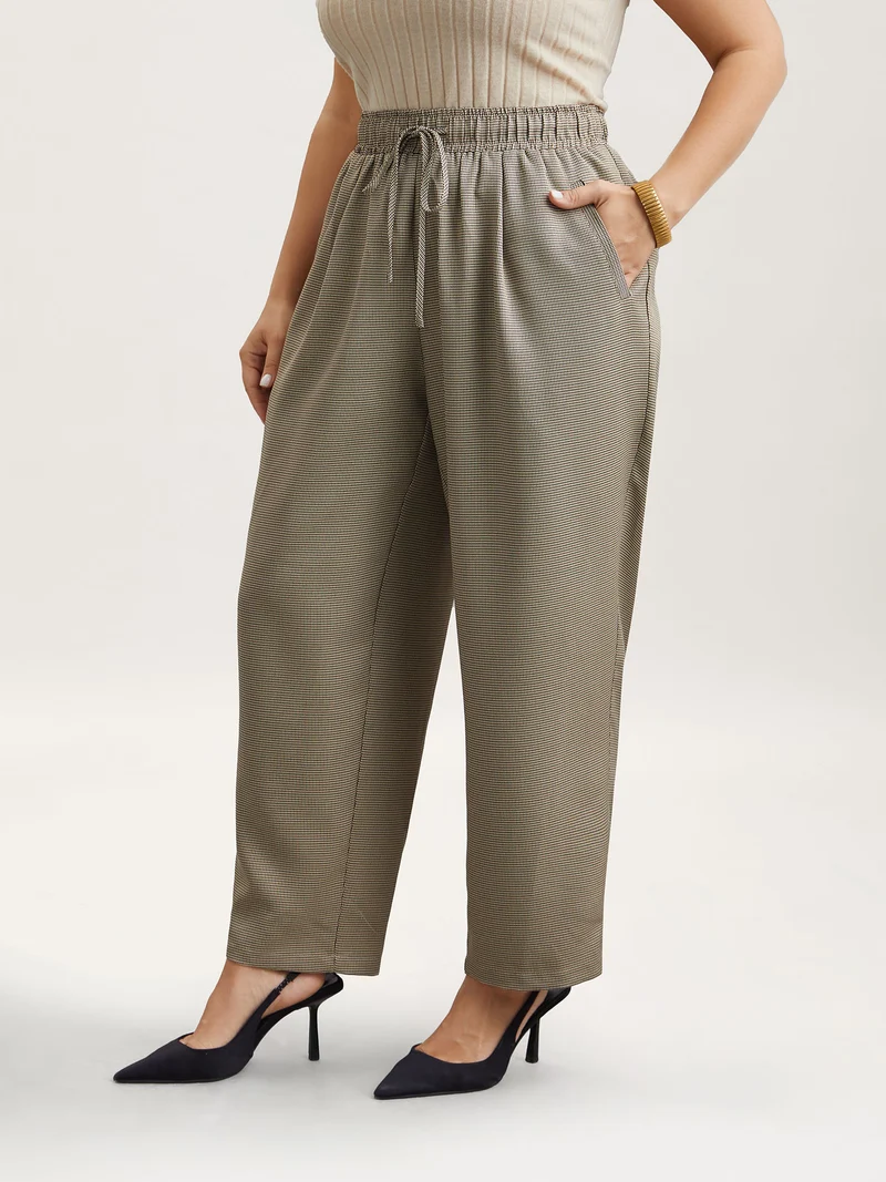Houndstooth Print Drawstring Waist Pants