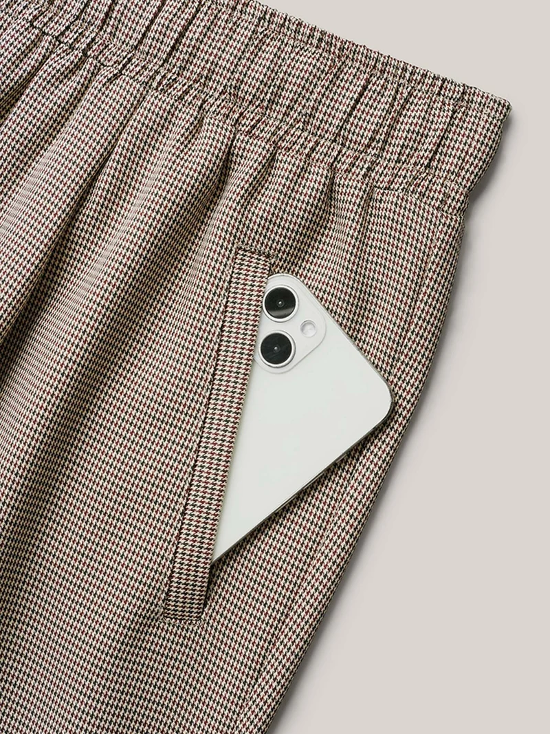 Houndstooth Print Drawstring Waist Pants