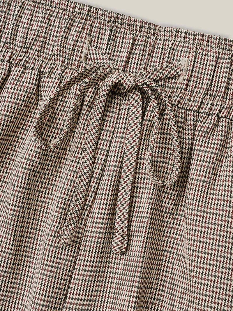 Houndstooth Print Drawstring Waist Pants