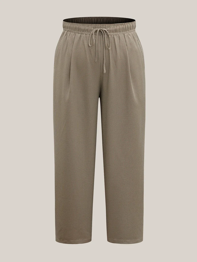 Houndstooth Print Drawstring Waist Pants