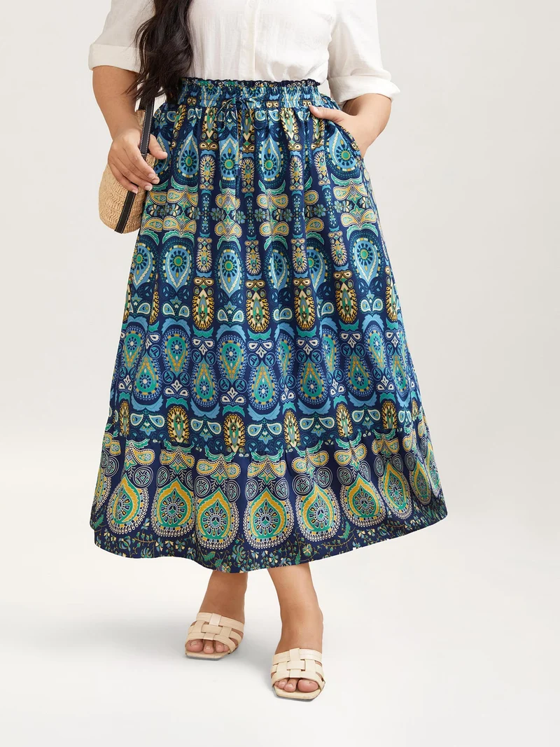 Bohemian Floral Print Pleated Maxi Skirt