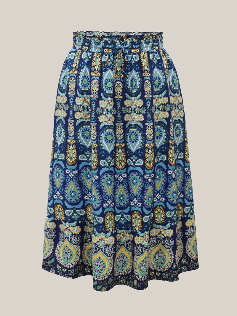 Bohemian Floral Print Pleated Maxi Skirt