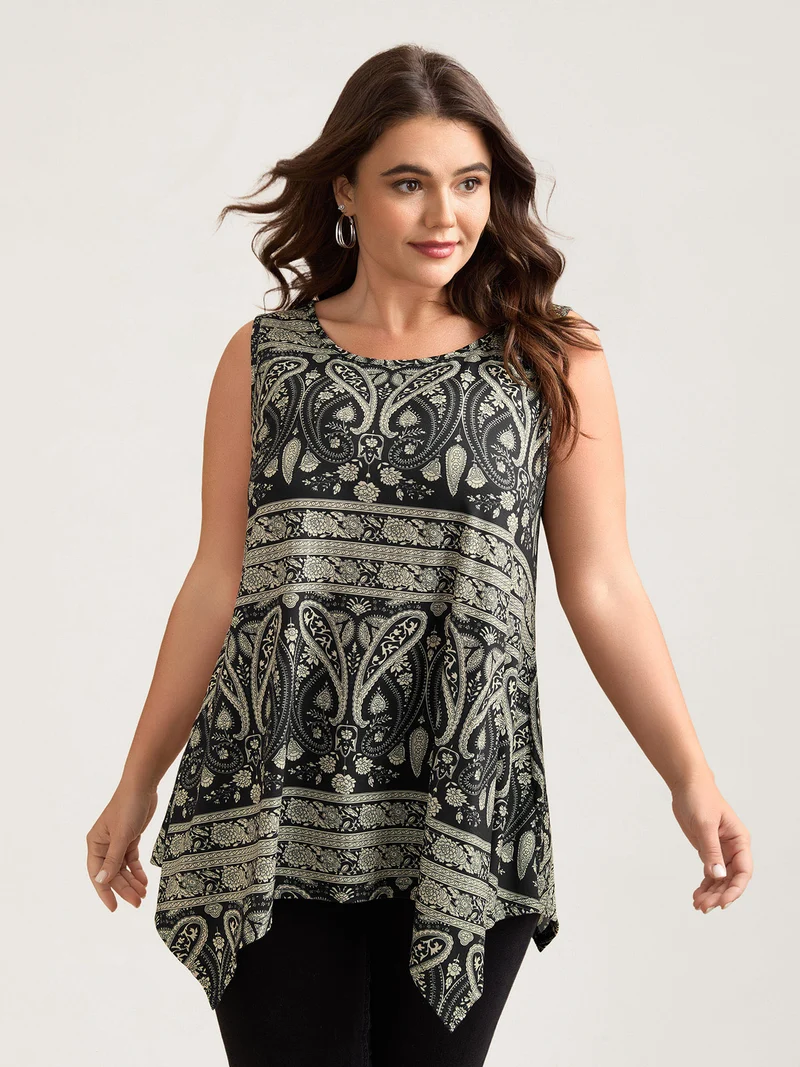 Boho Print Flared Tank Top