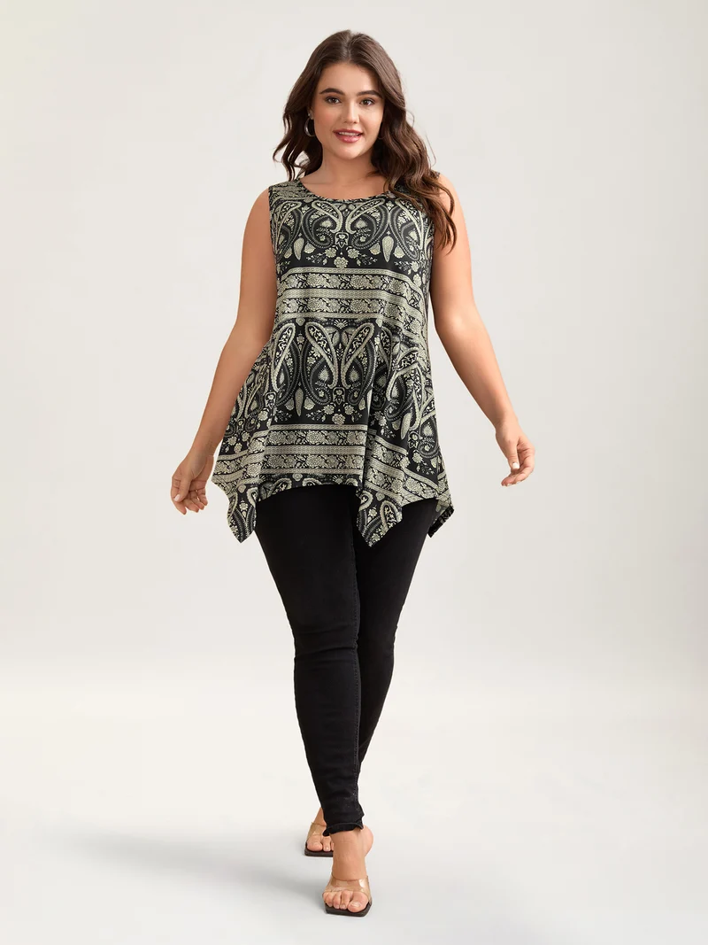 Boho Print Flared Tank Top