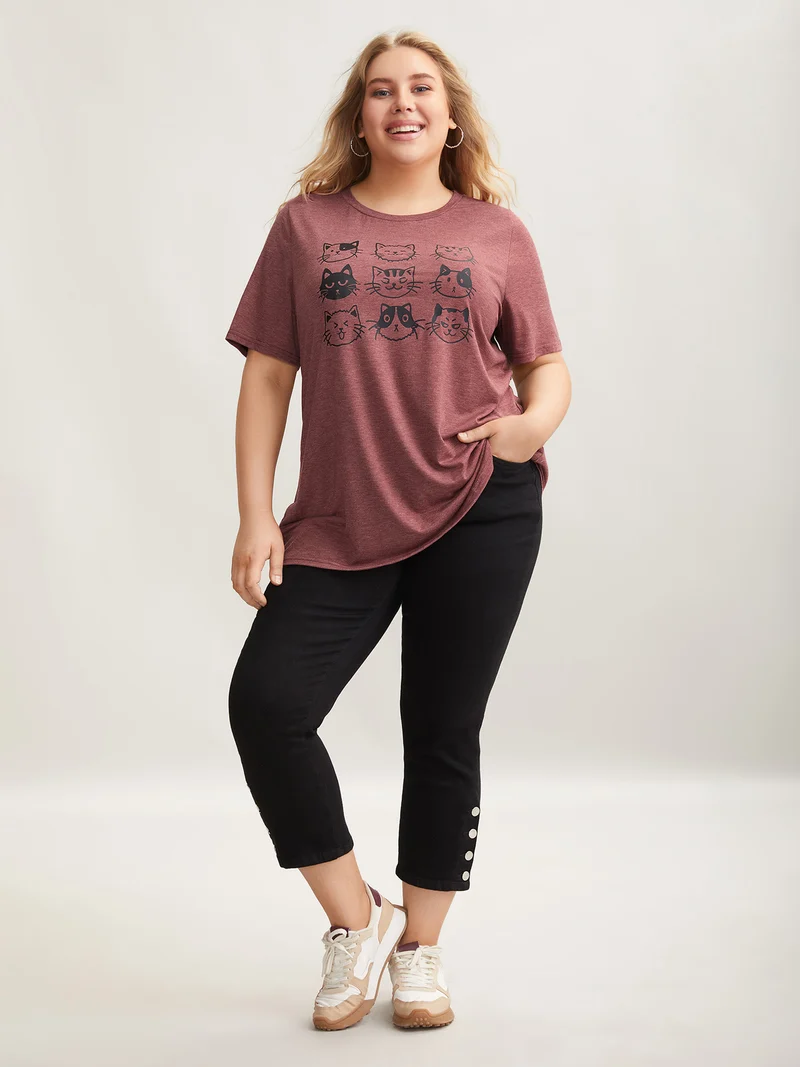 Playful Cats Print Crew Neck T-Shirt