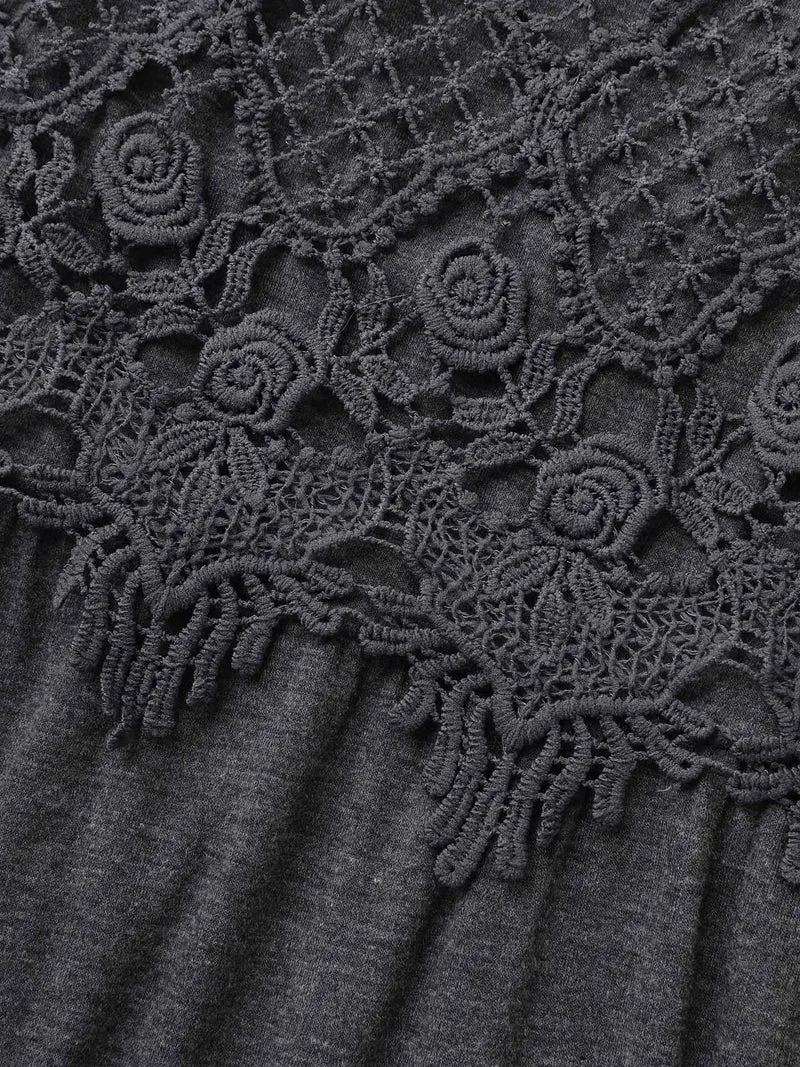Lace Waist-Cinched Pockets Midi Dress