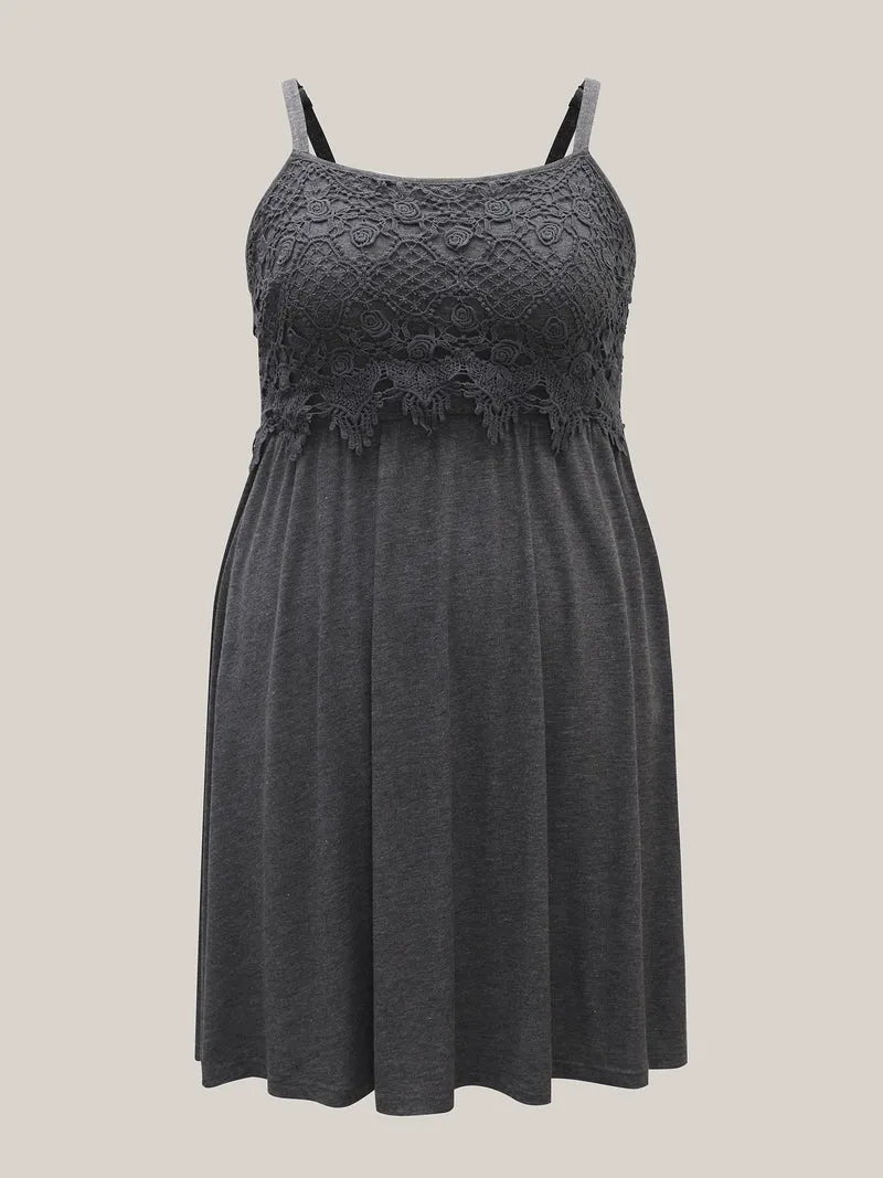 Lace Waist-Cinched Pockets Midi Dress