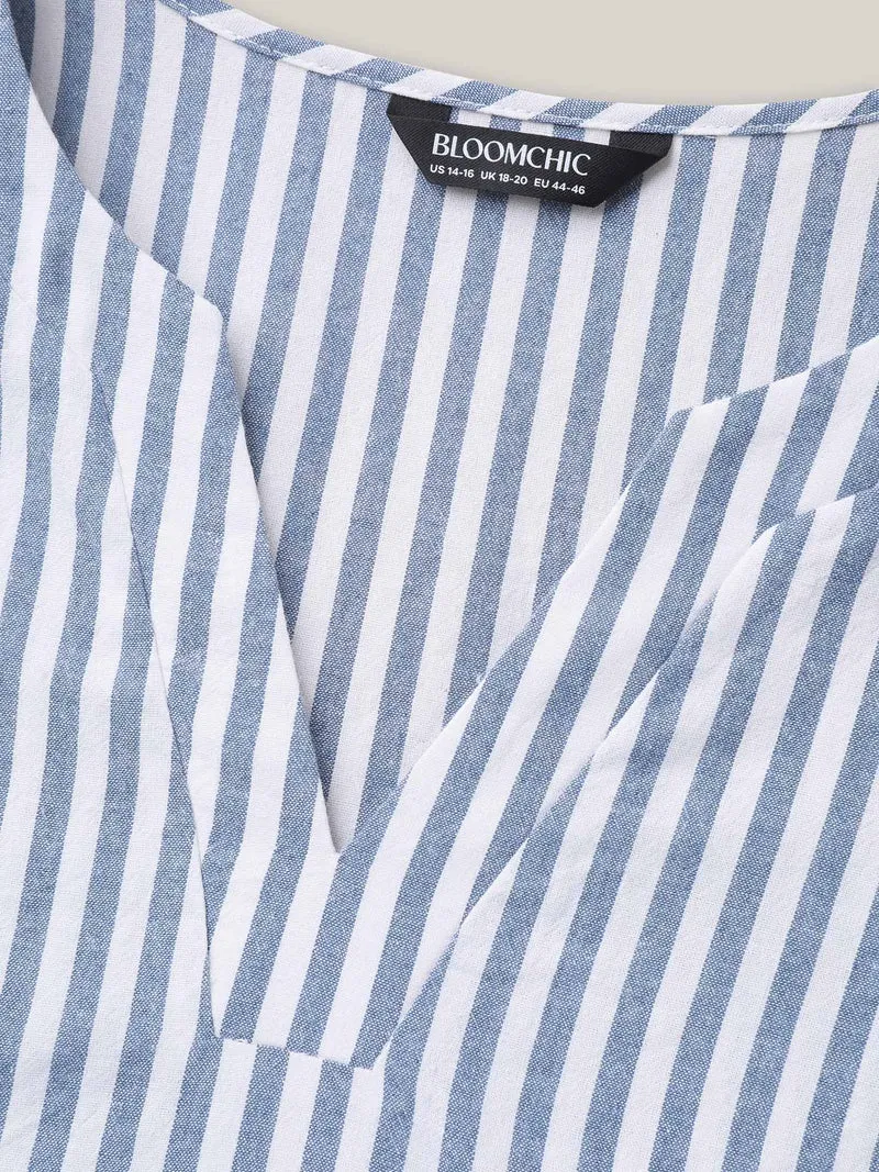 Striped Split Neck Flared Sleeve Shirt
