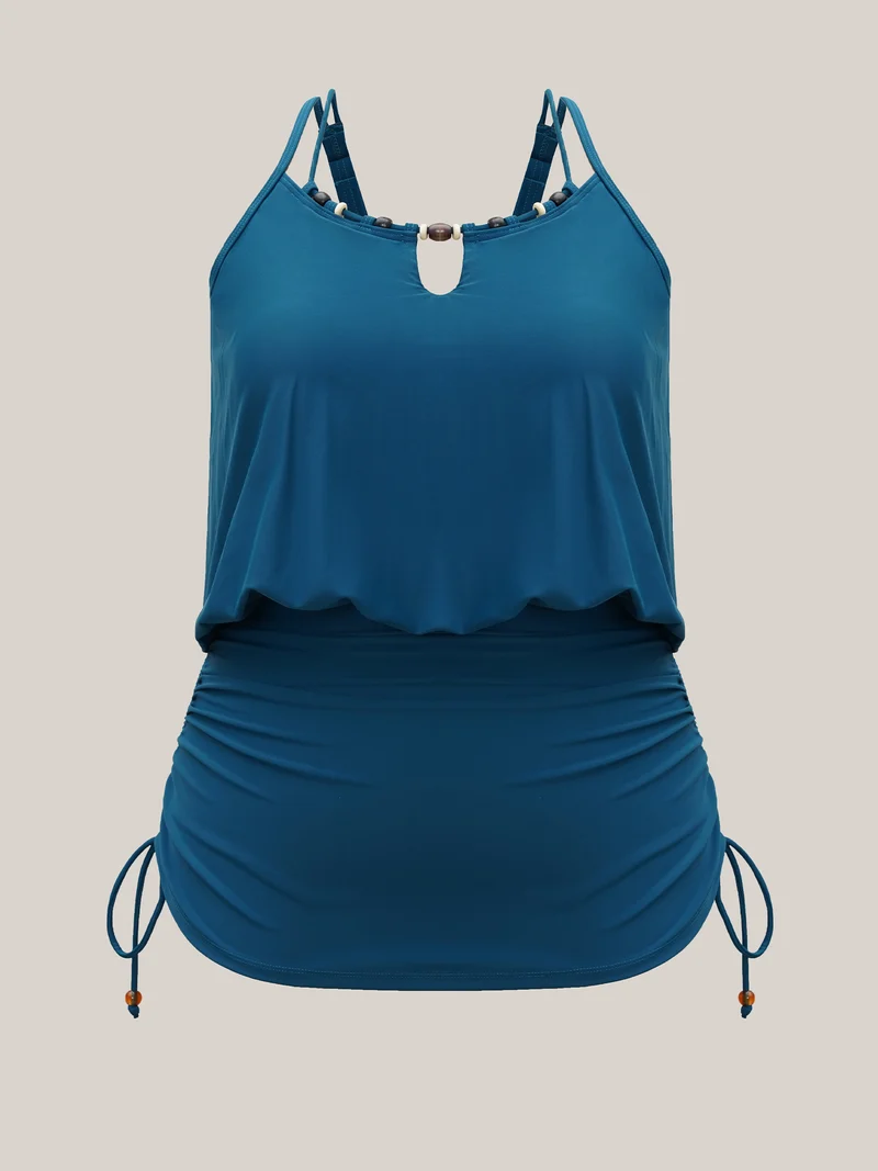 Adjustable Drawstring Drapey One-Piece Swimsuit