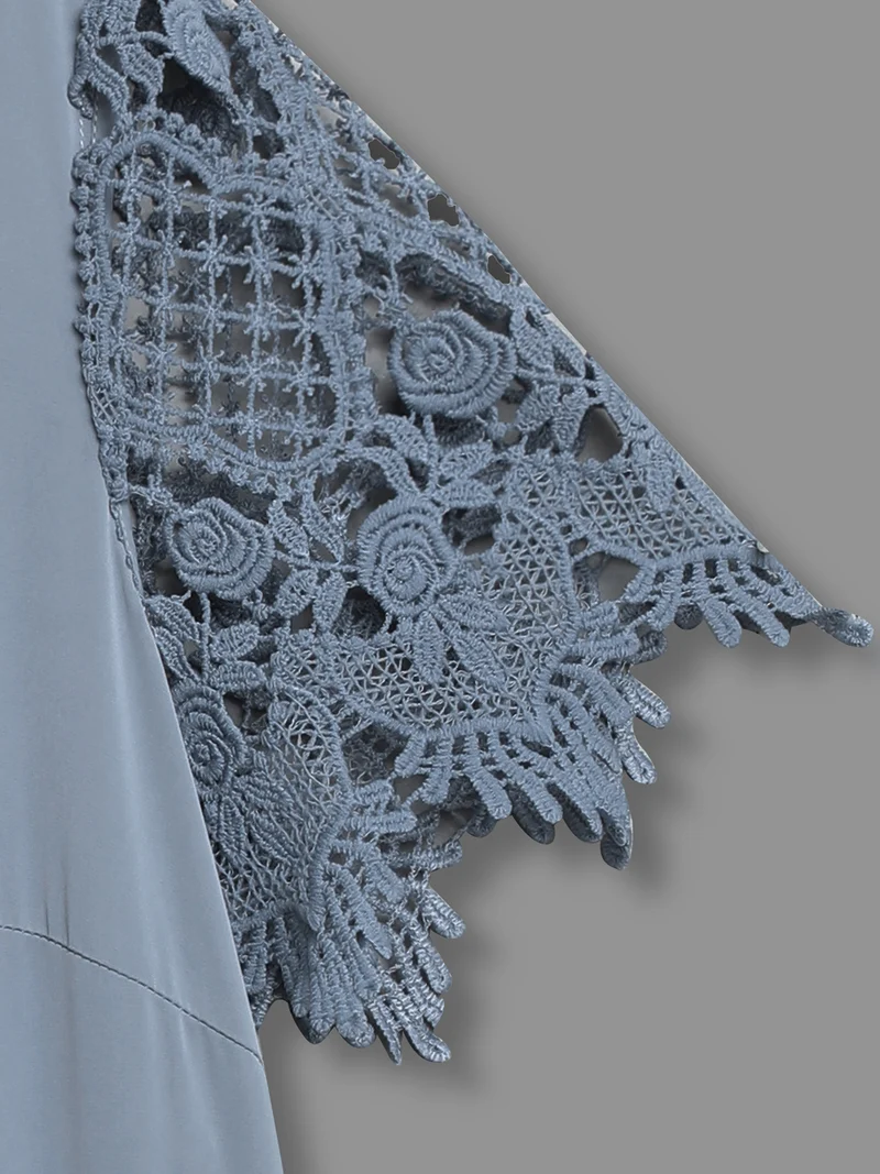 Lace Sleeve Neck Cut-Out Flared Shirt