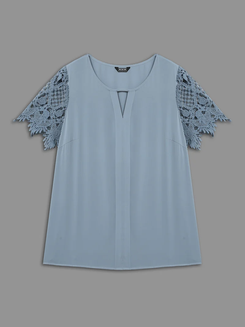 Lace Sleeve Neck Cut-Out Flared Shirt