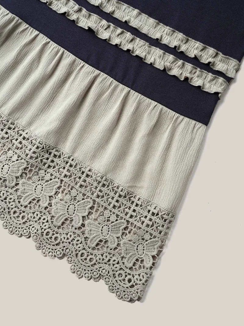 Lace Panel Color Contrast Tunic T-Shirt