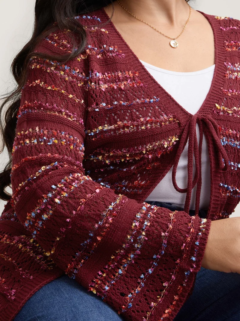 Striped Front-Tie Cut-Out Cardigan