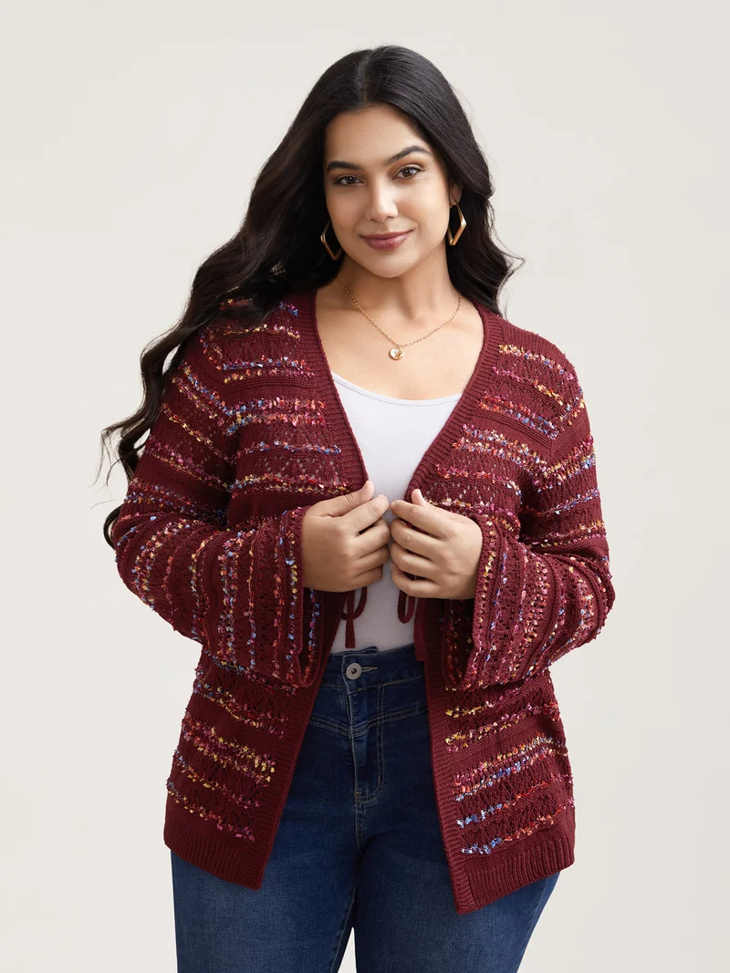 Striped Front-Tie Cut-Out Cardigan