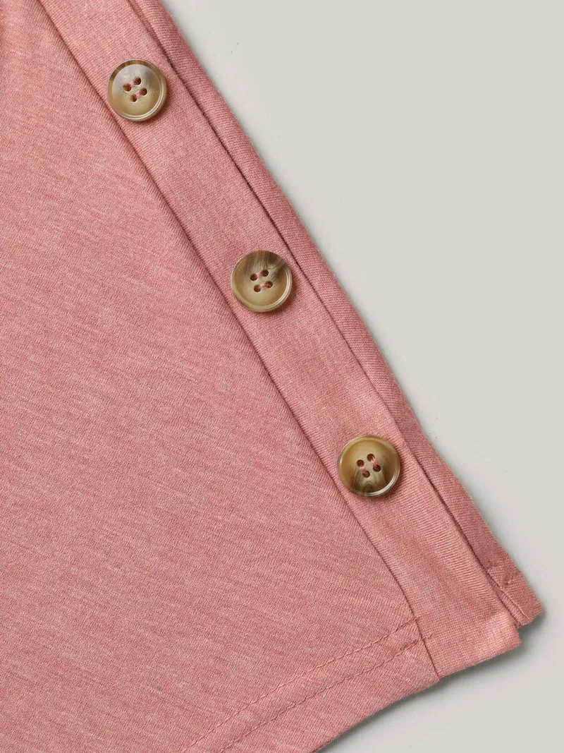 Decorative Buttons Half-Sleeve Plain T-Shirt