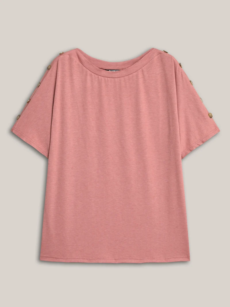 Decorative Buttons Half-Sleeve Plain T-Shirt