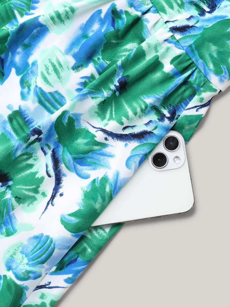 Brush Stroke Floral Surplice Neck Midi Dress