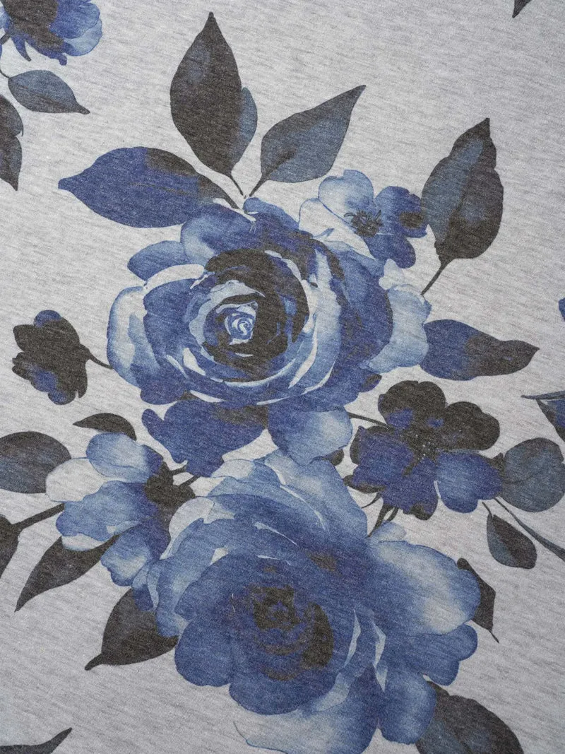 Floral Print Round Neck Fitted T-Shirt