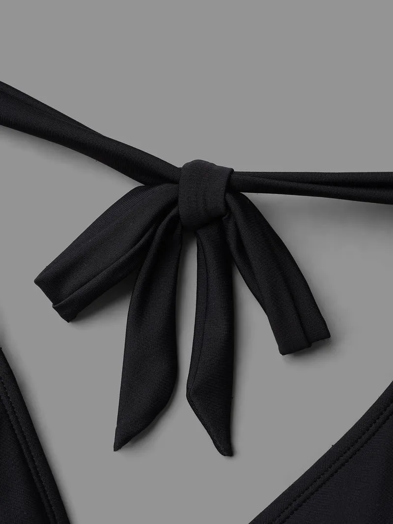 Handkerchief Hem Contrast Webbing Surplice Neck Swim Dress