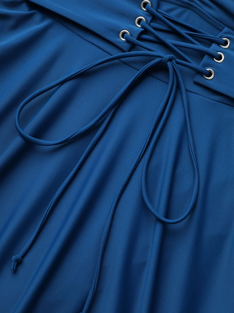 Waist-Tie Ruched Flared Swim Dress