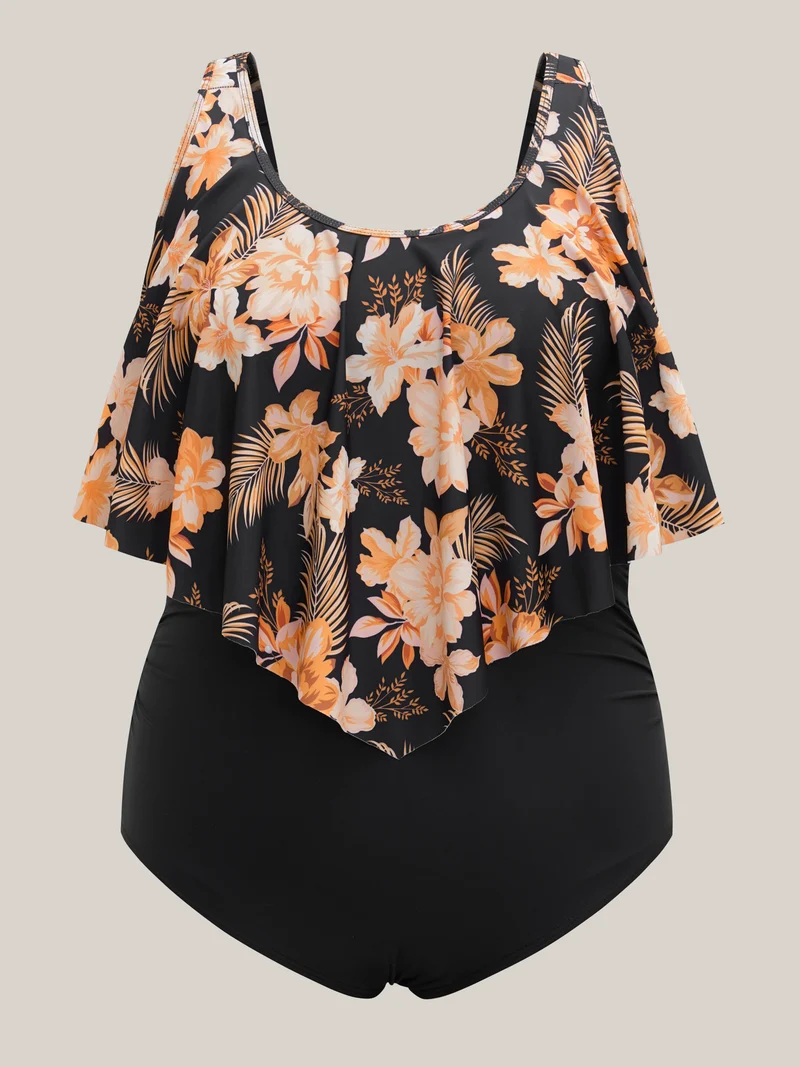 Tropical Floral Flared One-Piece Swimsuit