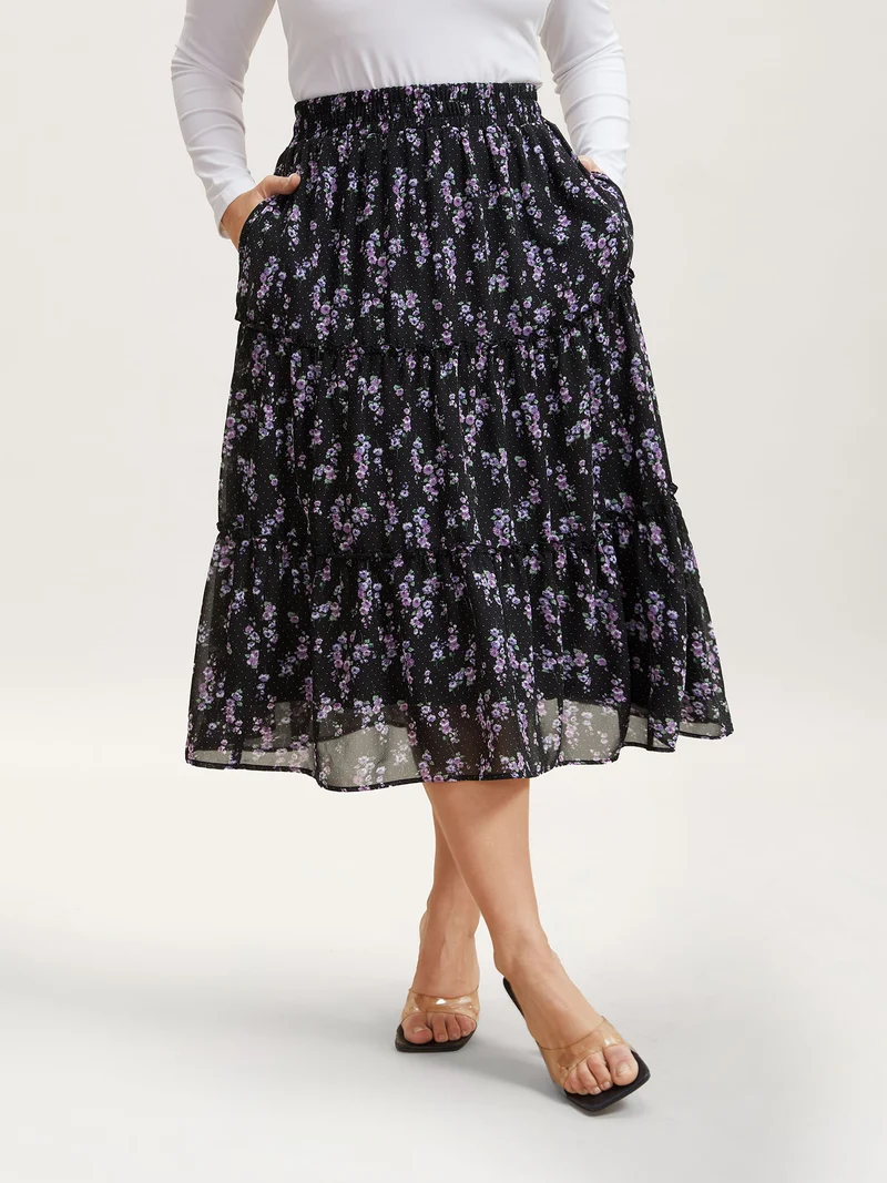 Flirty Floral Pleated Sheer Midi Skirt