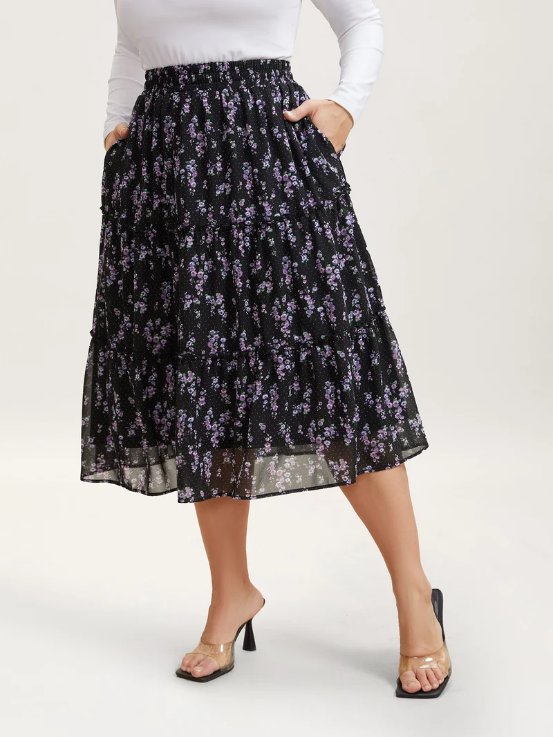 Flirty Floral Pleated Sheer Midi Skirt